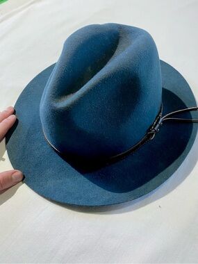 Blue Wool Felt Hat with Leather Band